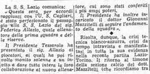 L'annuncio ufficiale della S.S. Lazio del 16 marzo 1954