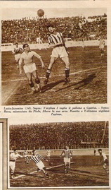 Da "La Domenica Sportiva"" Varglien (I) anticipa Guarisi (foto in alto), Rava libera l'area pressato da Piola (foto in basso)