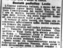 Il Messaggero dell'11 ottobre 1904 riporta l'omologazione del record ottenuto da Romano Zangrilli