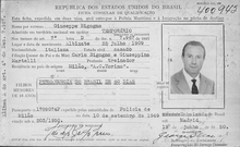 Un permesso di soggiorno in Brasile rilasciato a Giuseppe Bigogno nel 1950
