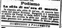 Il Messaggero del 14 dicembre 1901 riporta l'accettazione di Luigi Bigiarelli ad una sfida promossa da Zangrilli