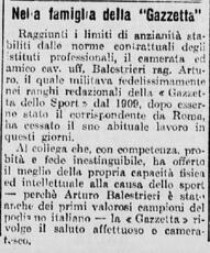 Il saluto della redazione della Gazzetta a Balestrieri andato in pensione, ottobre 1934