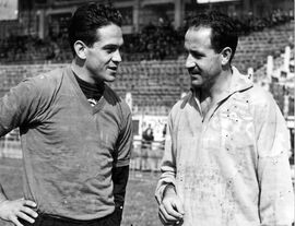 Con l'allenatore Enrico Radio durante la Tournée in Brasile del 1957
